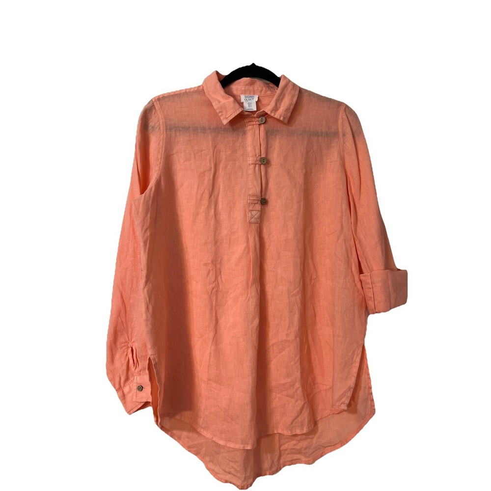 Sigrid‎ Olsen 100%  Linen  Shirt Tunic Top Blouse Women's Sz S Peach Wood Button